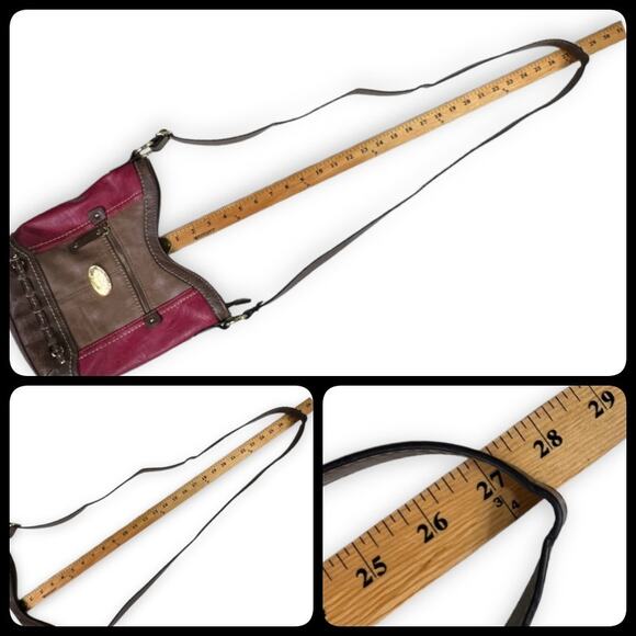 B.O.C. Cross Body Shoulder Bucket Bag Tote Purse Phone Charger Holder Red Brown - Picture 9 of 12